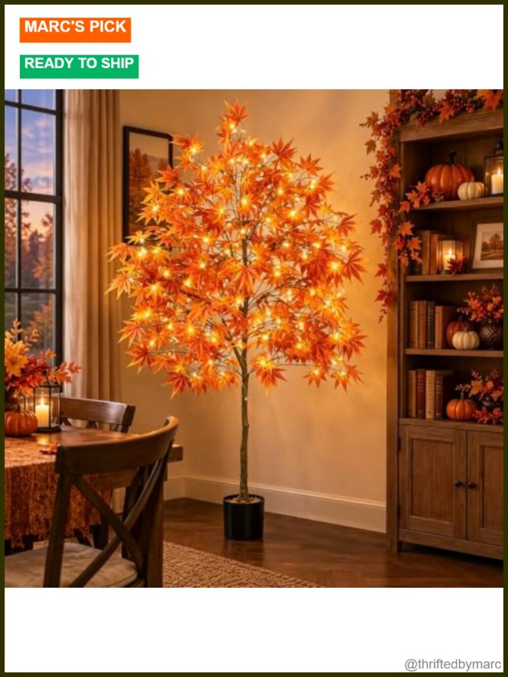 6.5ft Lighted Artificial Maple Tree Fall Porch Decor with Warm White Lights